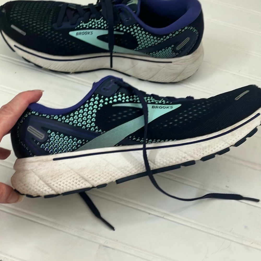 Brooks Ghost 14 Athletic Shoes Navy and Green Mesh Running Footwear - Picture 8 of 11